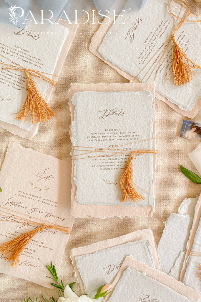 Maryam Tassels and Colored Handmade Paper Wedding Invitations