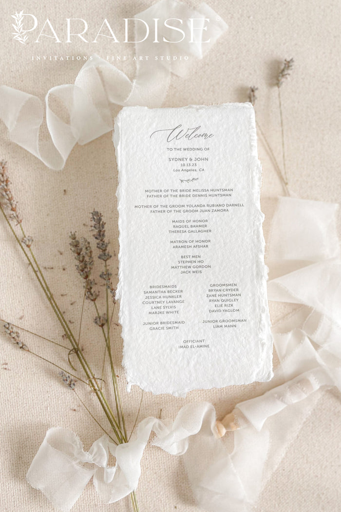 Eva Handmade Paper Wedding Program