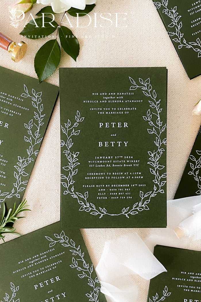 Ella Forest Green Wedding Invitation Sets