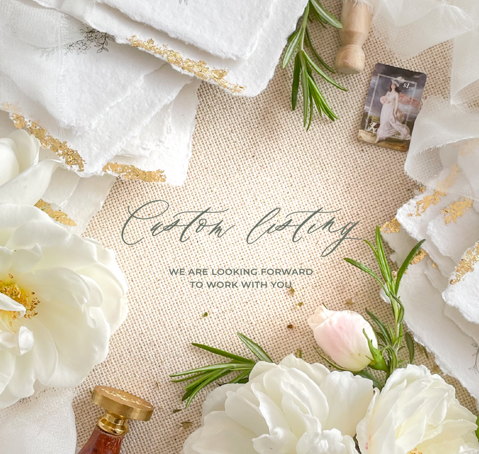 Wild cotton x100 Invites, RSVP cards, Details cards, x100 Light sky silk ribbons and pearl wax seals, x100 Almond envelopes large and small, Address printing all - Marisa