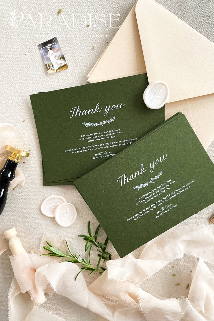 Jasmyne Forest Green Thank You Cards