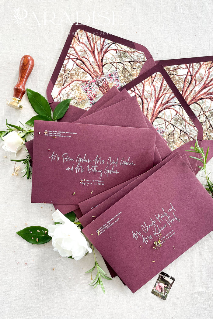 Oxblood Envelopes and White Ink Printing, Envelope Liners