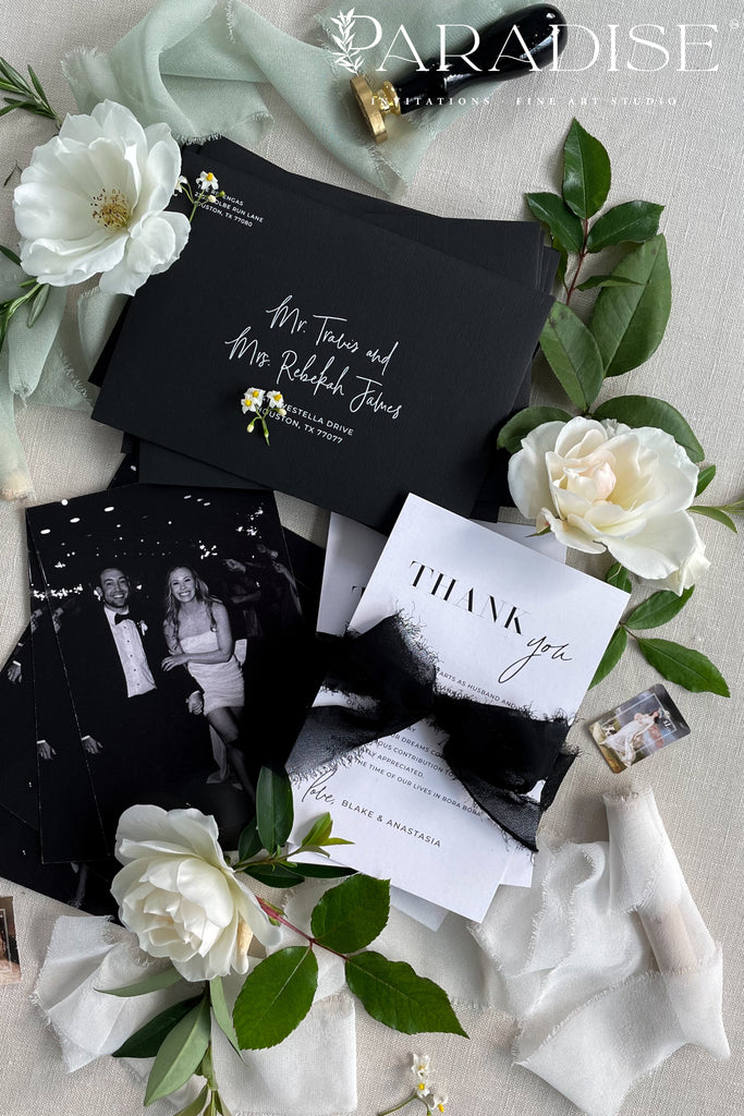 Solene Black and White Thank You Cards
