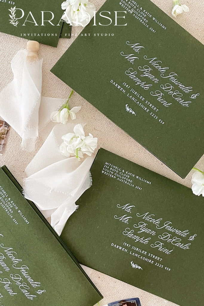 Forest Green Envelopes, Real Hot Foil Printing
