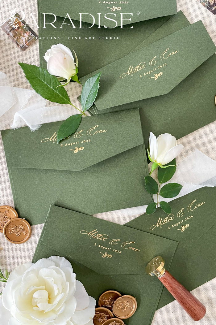 Forest Green Envelopes, Real Hot Foil Printing