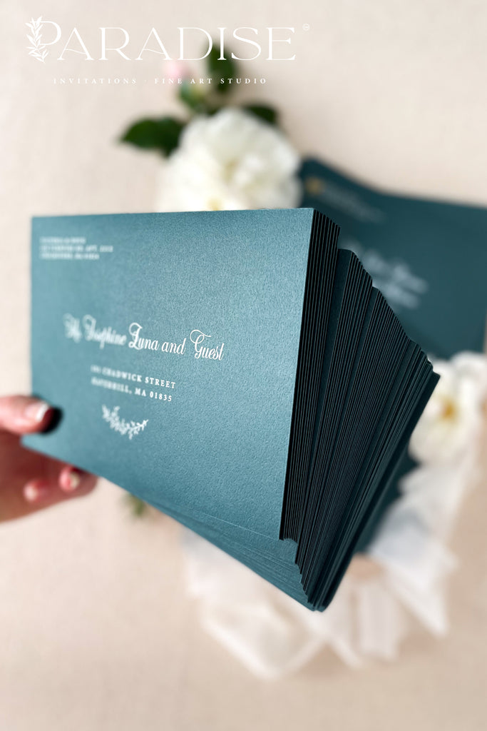 Emerald Envelopes and White Ink Address Printing