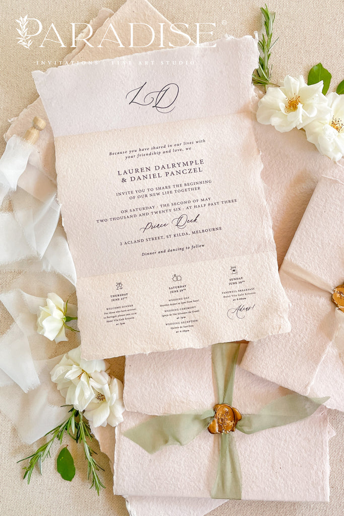 Rosie Tri Fold Handmade Paper Wedding Invitation Sets