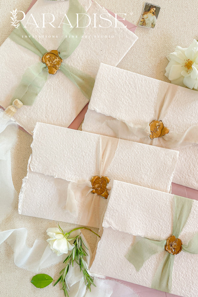 Rosie Tri Fold Handmade Paper Wedding Invitation Sets