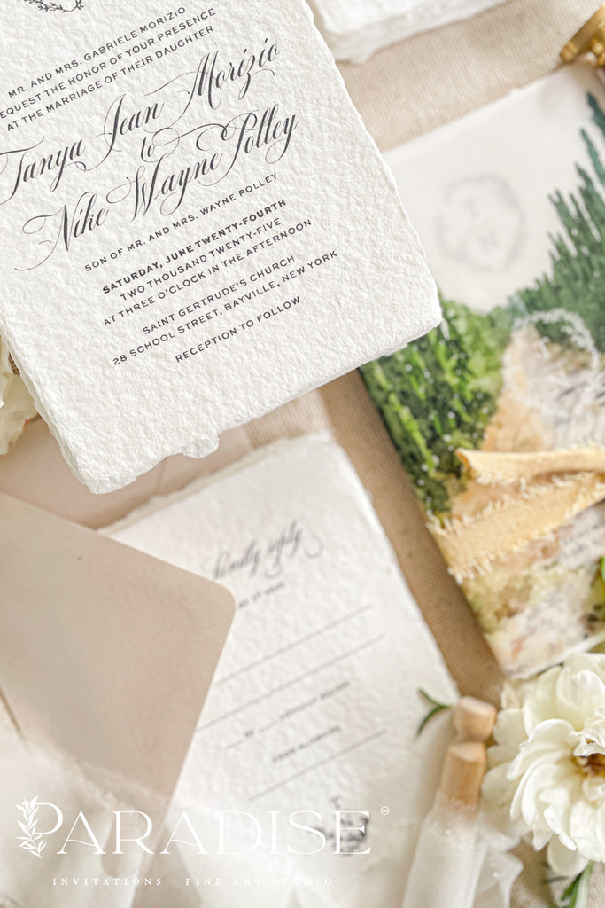 Ada Handmade Paper Wedding Invitations with Cotton Belly Bands