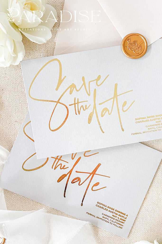Phoebe Real Gold Foil Save the Date Cards