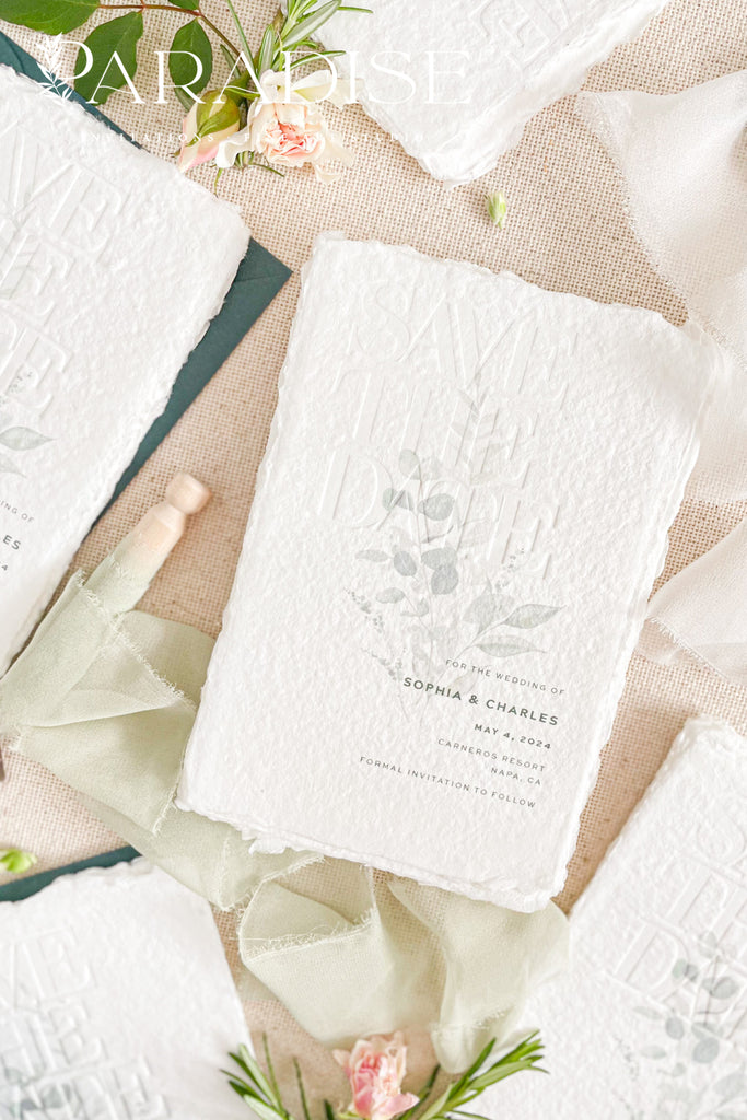 Finley Embossed Handmade Paper Save the Date Cards