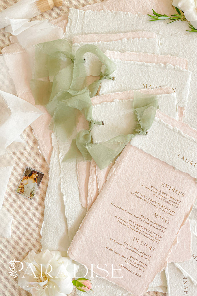 Avianna Handmade Colored Paper Wedding Menus