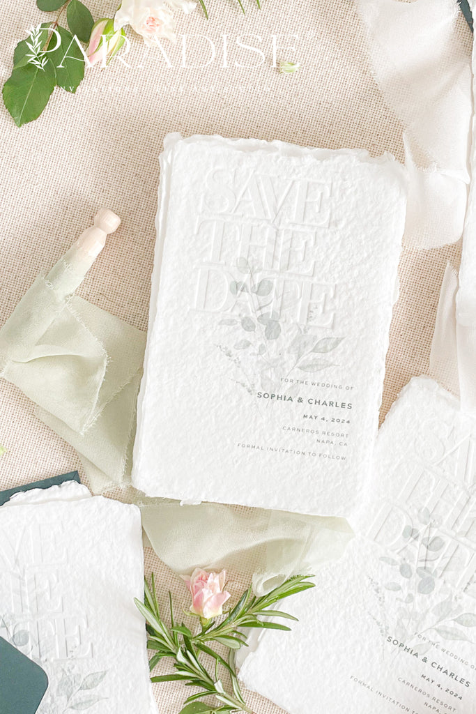 Finley Embossed Handmade Paper Save the Date Cards