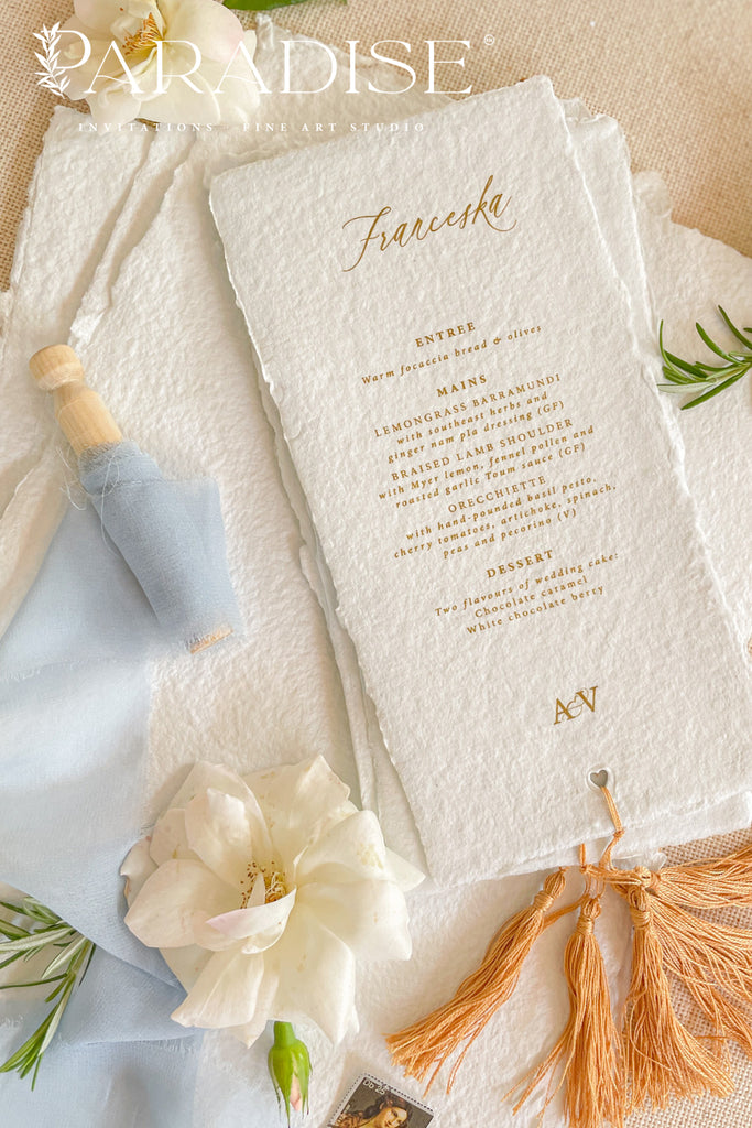 Emely Tassels Handmade Paper Wedding Menus