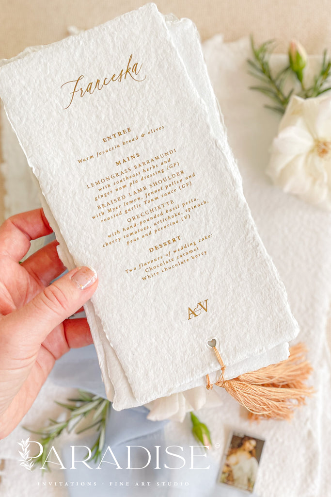 Emely Tassels Handmade Paper Wedding Menus