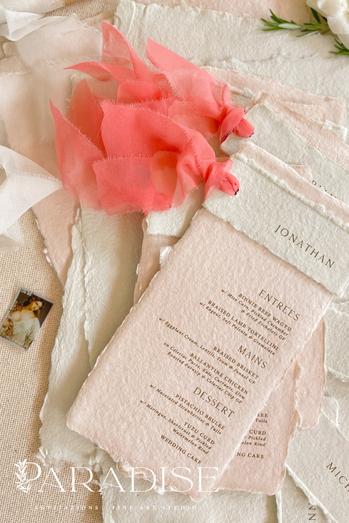 Lorelei Colored Handmade Paper Wedding Menus