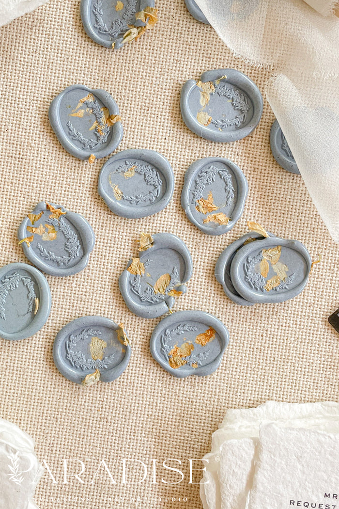 Oval Dusty Blue Wax Seals and Dry leaves