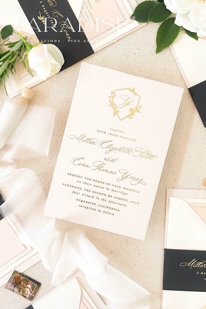 Zoey Real Gold Foil Wedding Invitation Sets