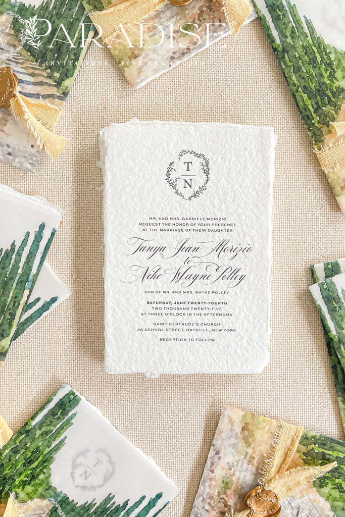 Ada Handmade Paper Wedding Invitations with Cotton Belly Bands