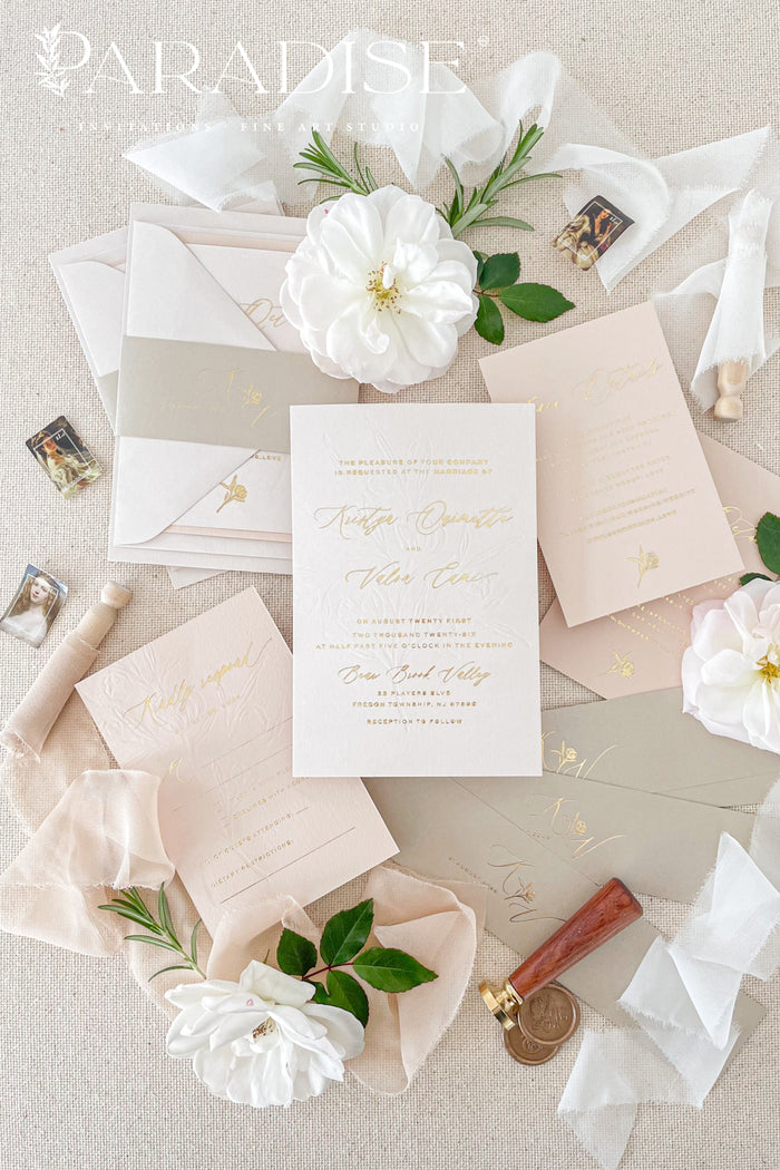 Leah Real Gold Foil Wedding Invitation Sets