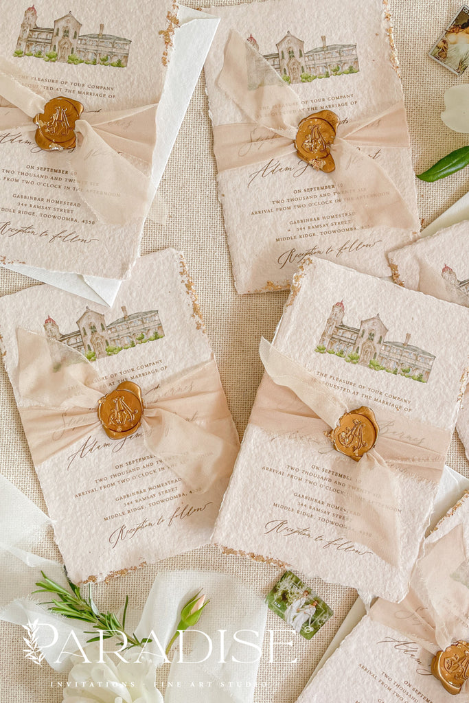 Arianna Colored Handmade Paper Wedding Invitation Sets