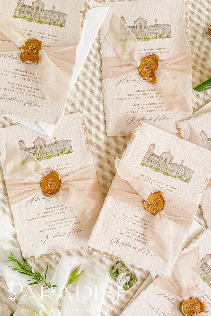 Arianna Colored Handmade Paper Wedding Invitation Sets