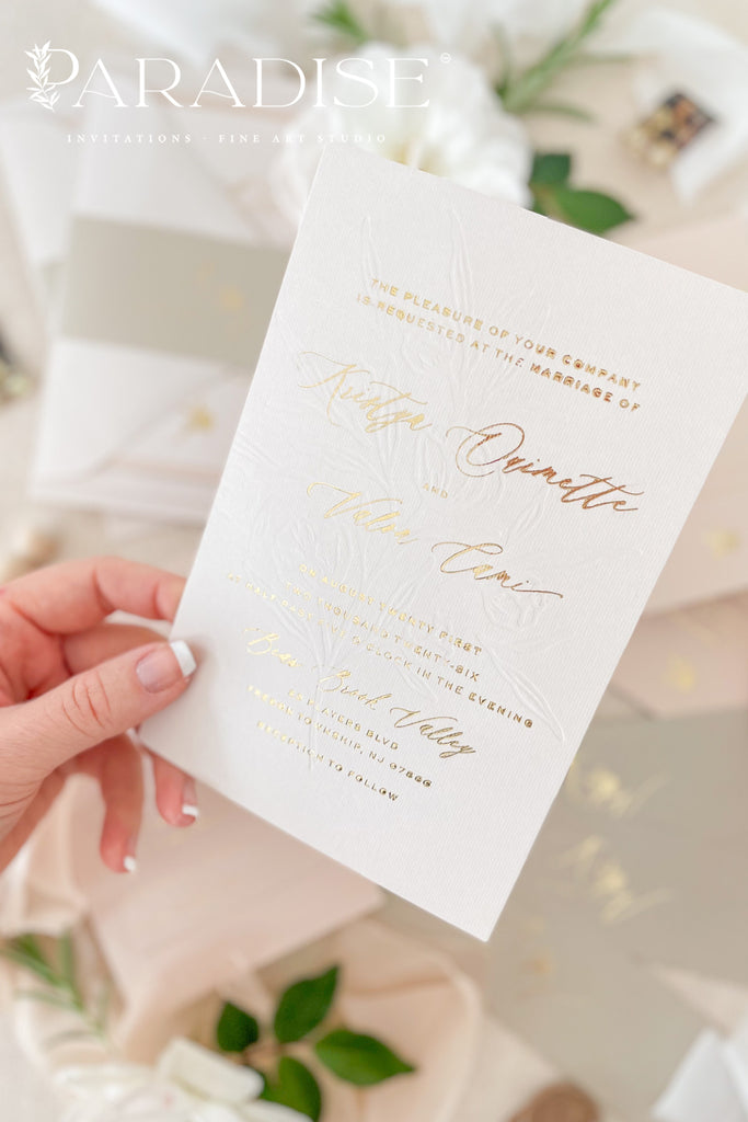 Leah Real Gold Foil Wedding Invitation Sets