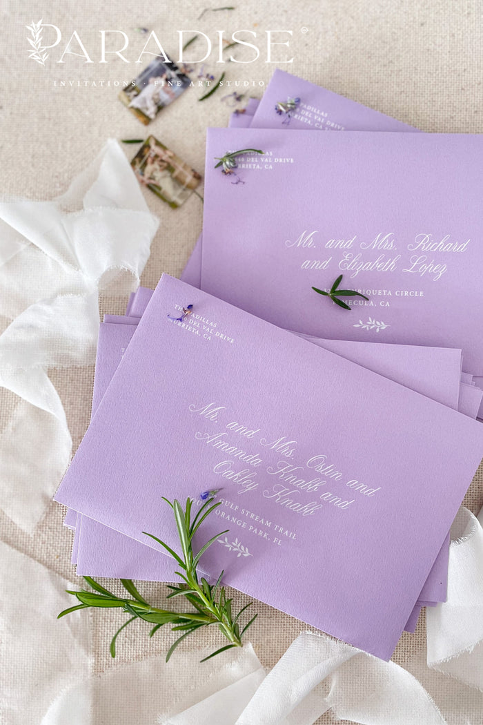 Mauve Envelopes and White Ink Printing