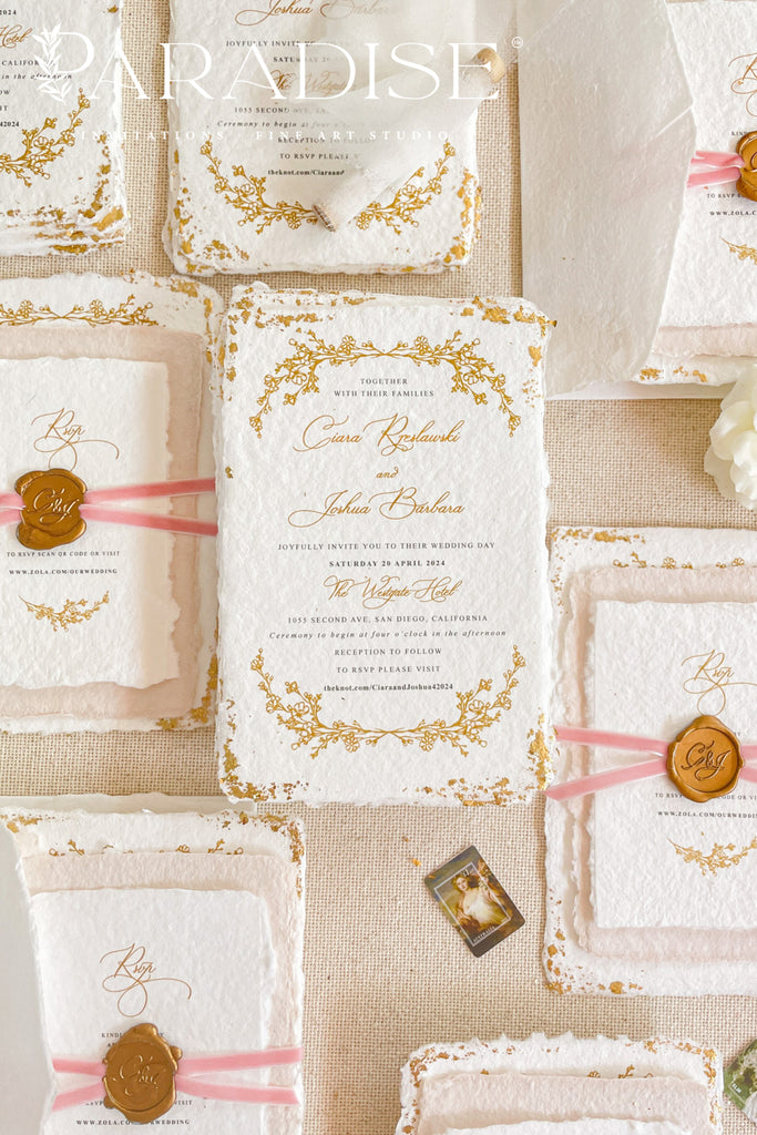 Millie Handmade Paper, Golden Leaf Wedding Invitations