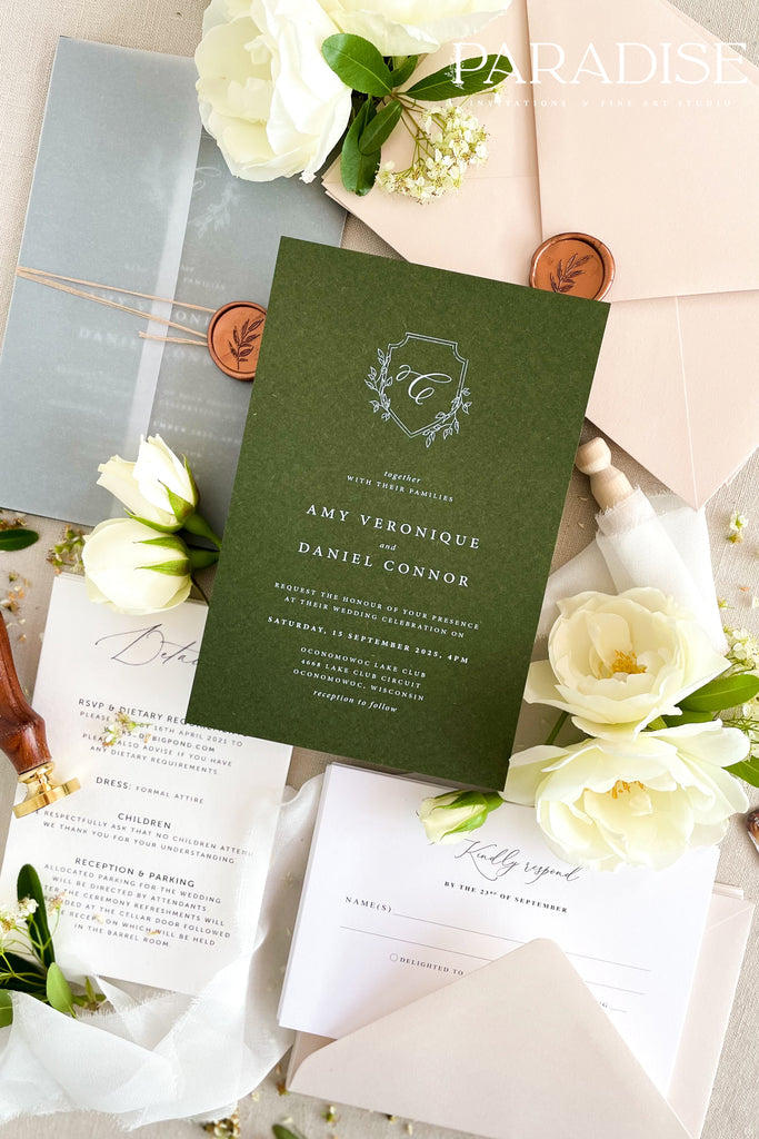 Everleigh Forest Green Wedding Invitations