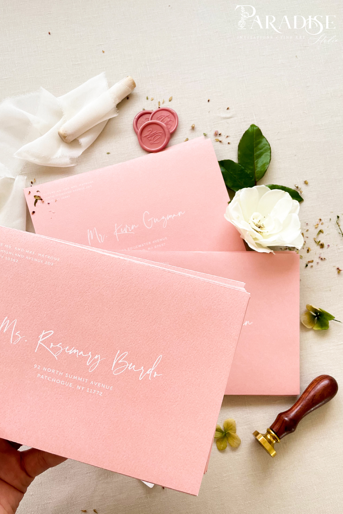 Dusty Pink Envelopes and White Ink Printing