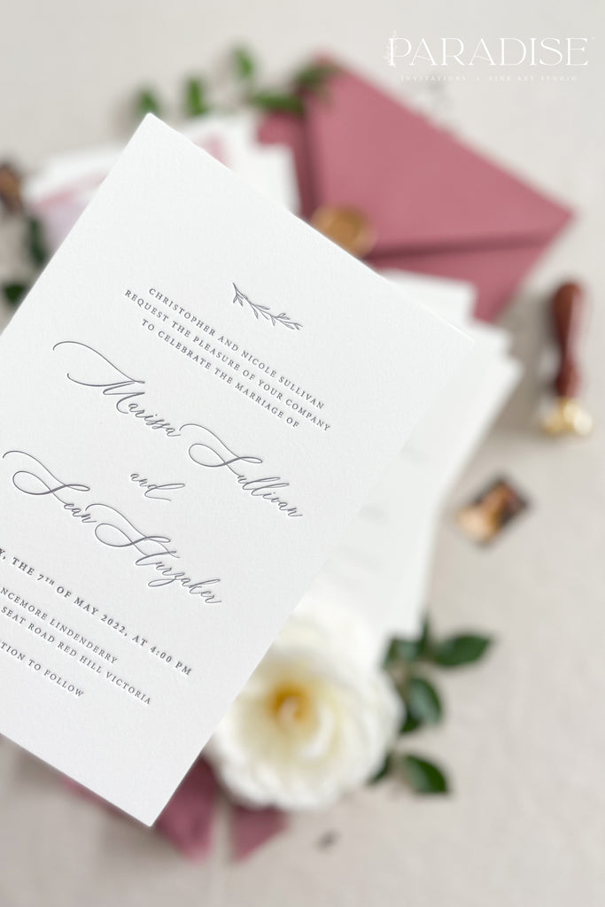 Breeze Deep Rose Letterpress Wedding Invitations