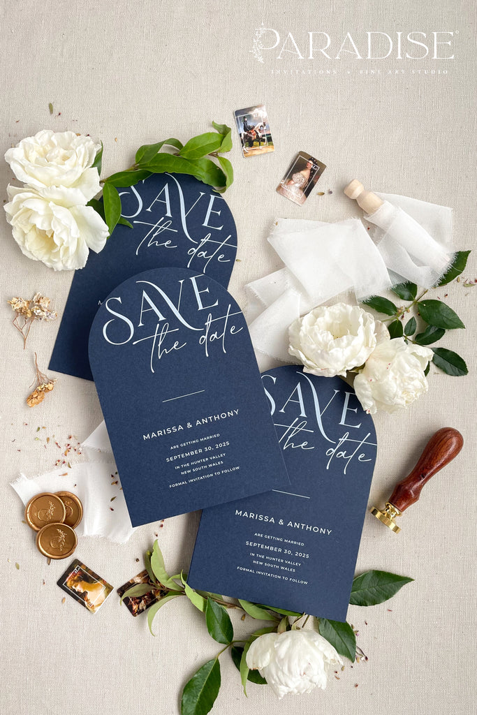 Harlow Navy Arch Save the Date Cards