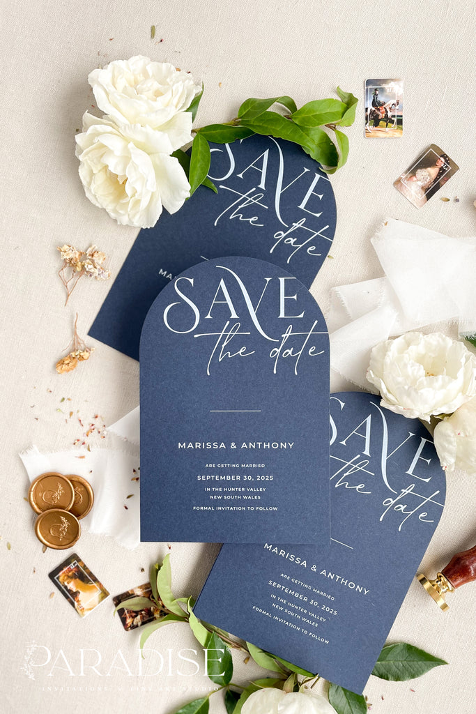 Harlow Navy Arch Save the Date Cards