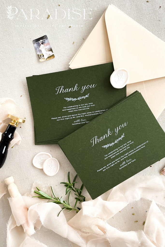 Jasmyne Forest Green Thank You Cards