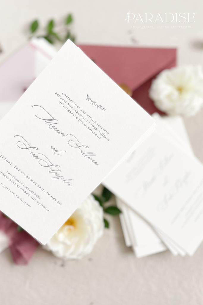 Breeze Deep Rose Letterpress Wedding Invitations