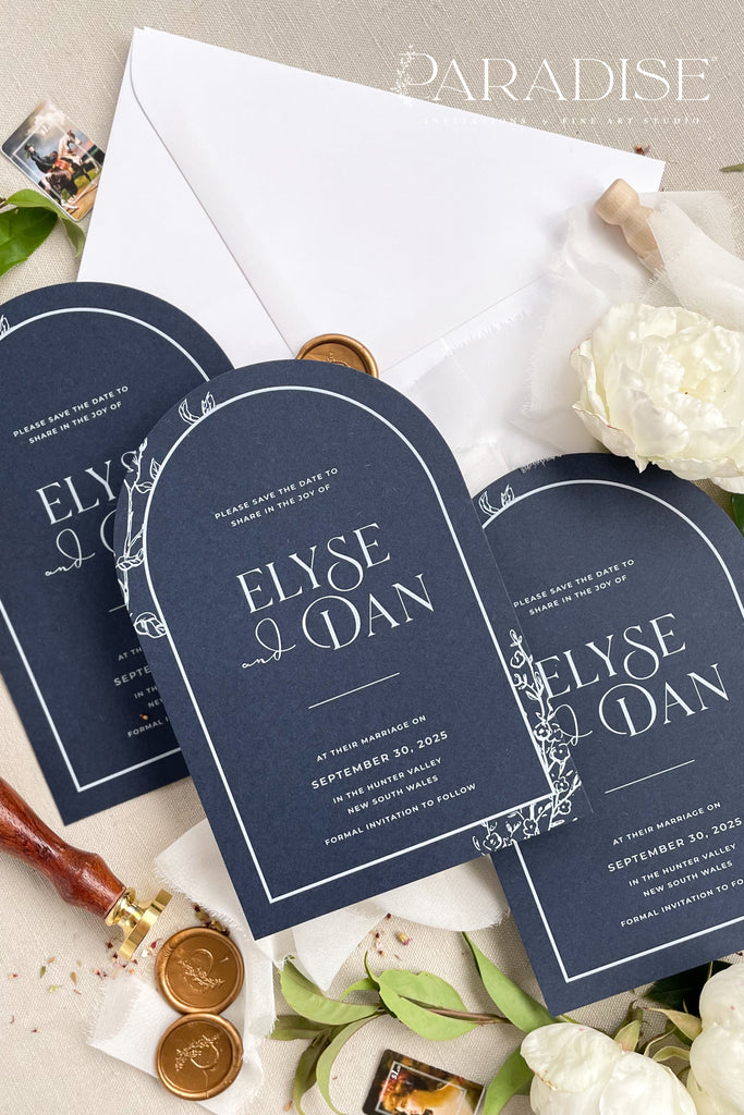 Noa Navy Arch Save the Date Cards