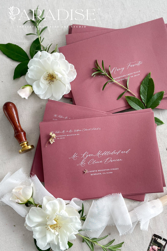 Deep Rose Envelopes and White Ink Printing