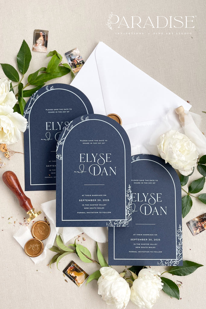 Noa Navy Arch Save the Date Cards