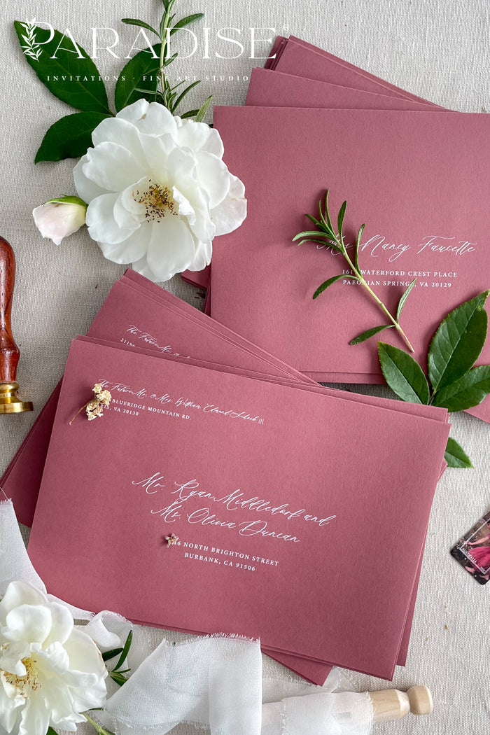 Deep Rose Envelopes and White Ink Printing