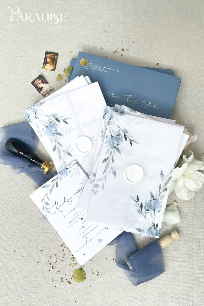 Ines Dusty Blue Floral Wedding Invitations
