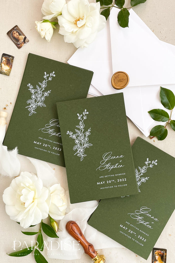Talia Forest Green Save the Date Cards