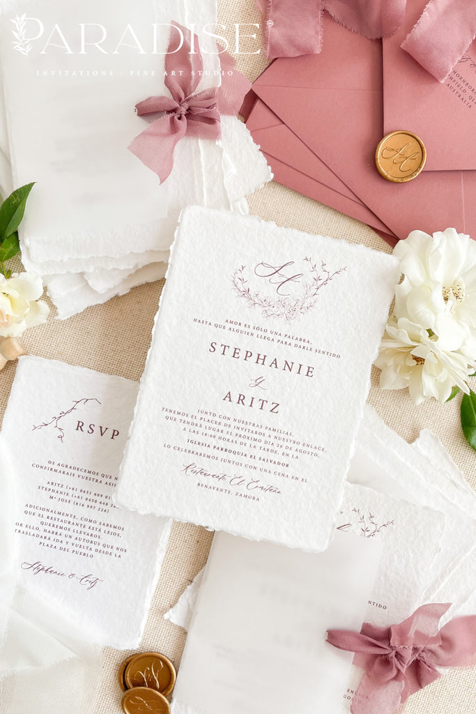 AC Wreath Handmade Paper Wedding Invitation – Paradise Invitations