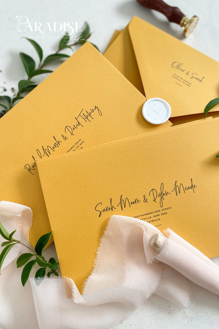 Mustard Envelopes and Black Ink Printing