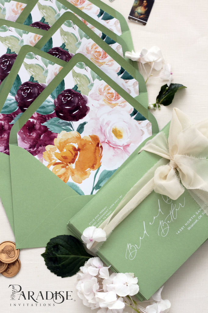 Floral Marsala Envelope Liners on Pear Envelopes