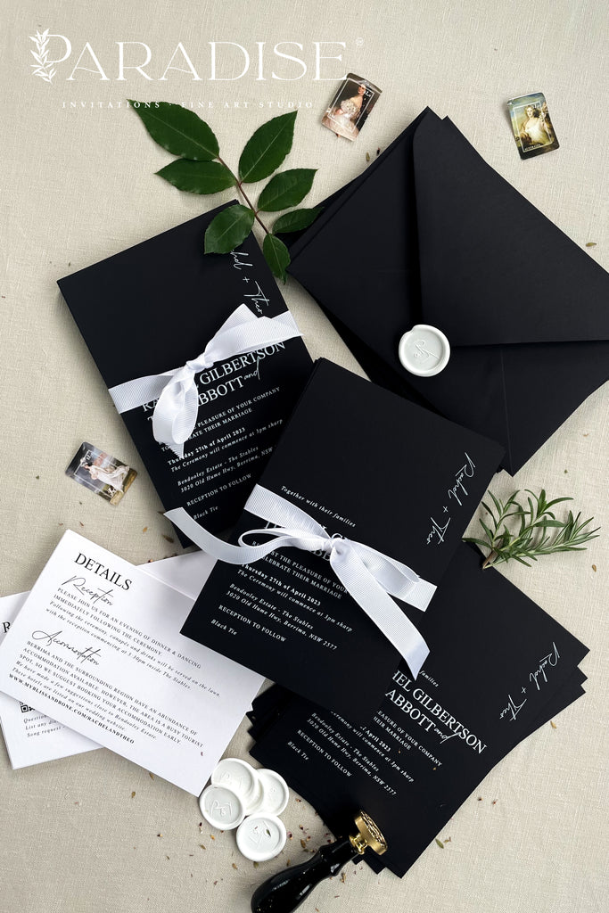 Black Envelopes White Ink Printing – Paradise Invitations