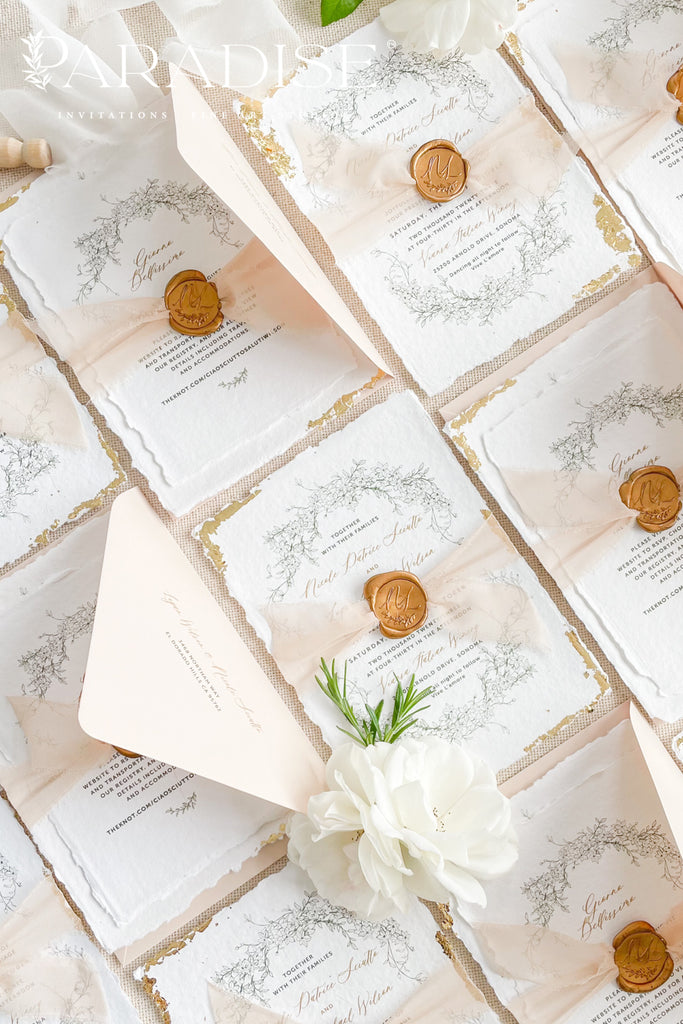 Celestyna Golden Leaf Wedding Invitation Sets
