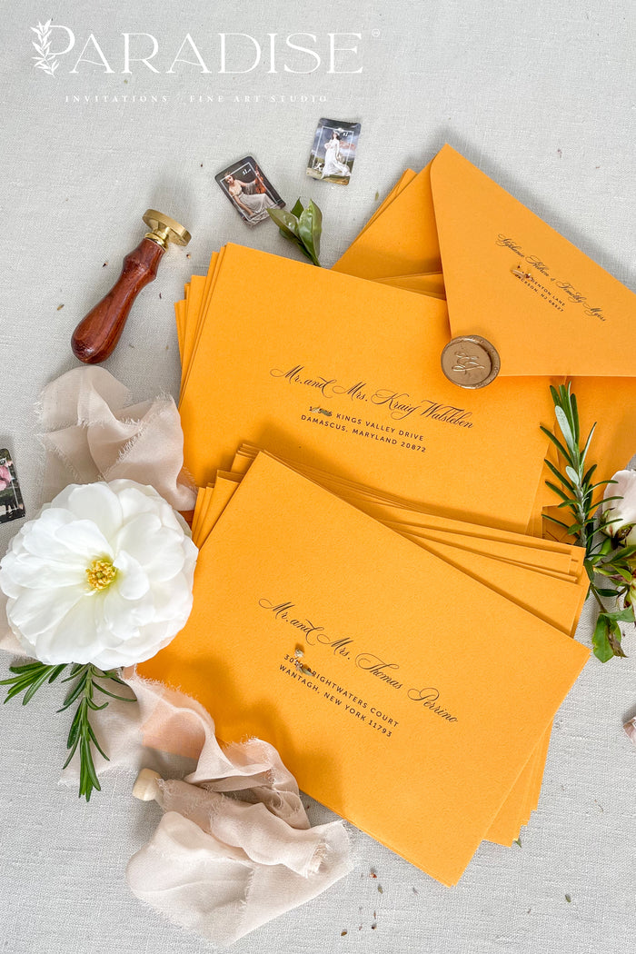 Amber Envelopes and Black Ink Printing