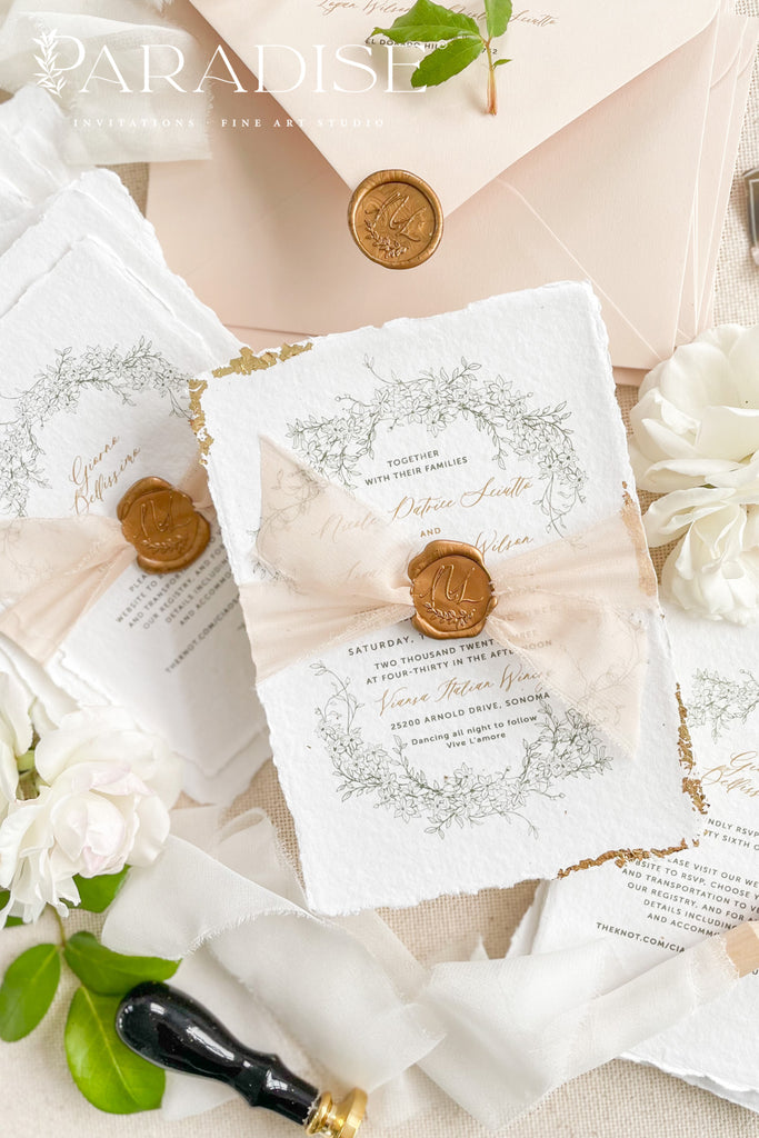 Celestyna Golden Leaf Wedding Invitation Sets