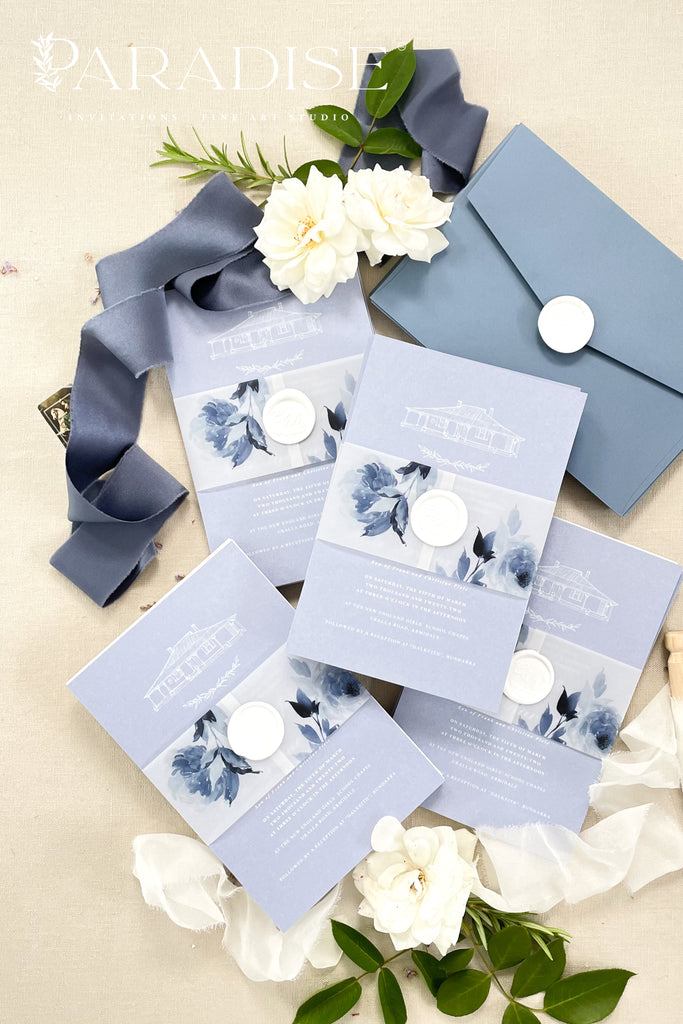 Desire Dusty Blue Wedding Invitations